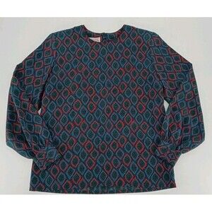 VTG Pendleton Button Front Blouse Medium USA Geometric Medallion 90s Maximalist